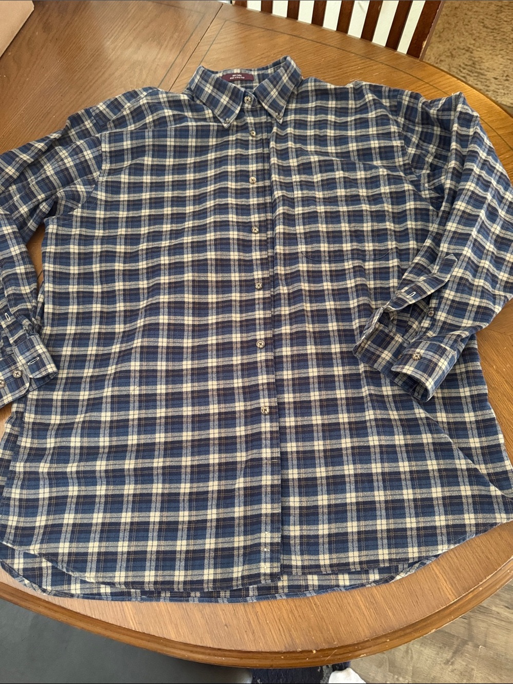 Plaid Flannel Vintage (2004) Long Sleeve Button Down Shirt Mens XL Blue Navy Tan